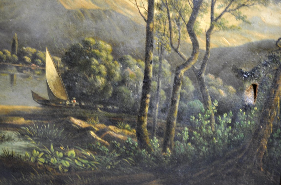 Lush River Landscape Oil Painting in Gilt Frame