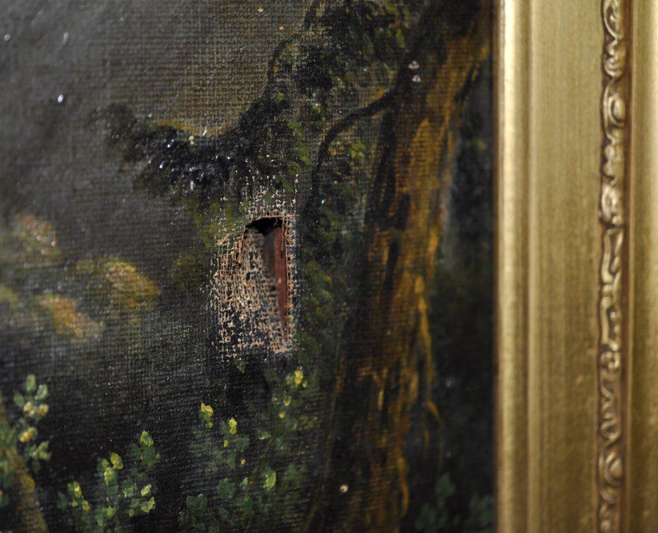 Lush River Landscape Oil Painting in Gilt Frame