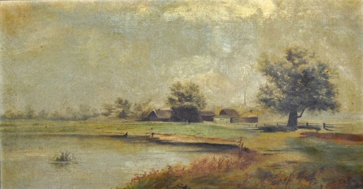 Rural Landscape Oil Painting in Gilt Frame