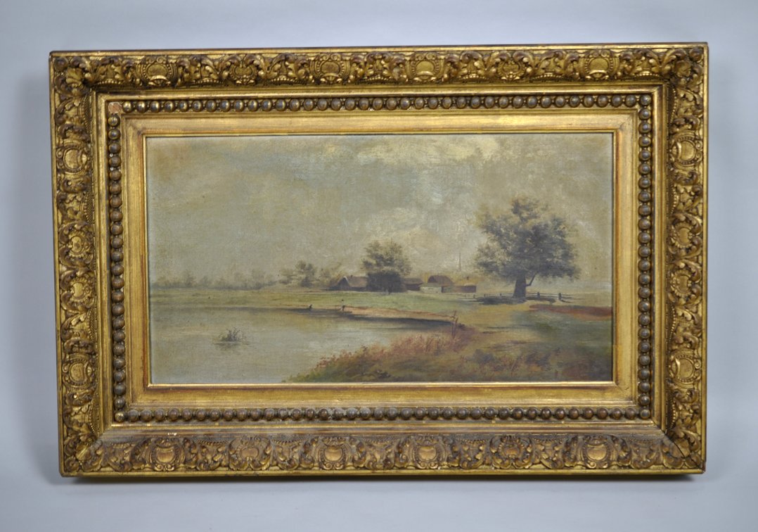 Rural Landscape Oil Painting in Gilt Frame