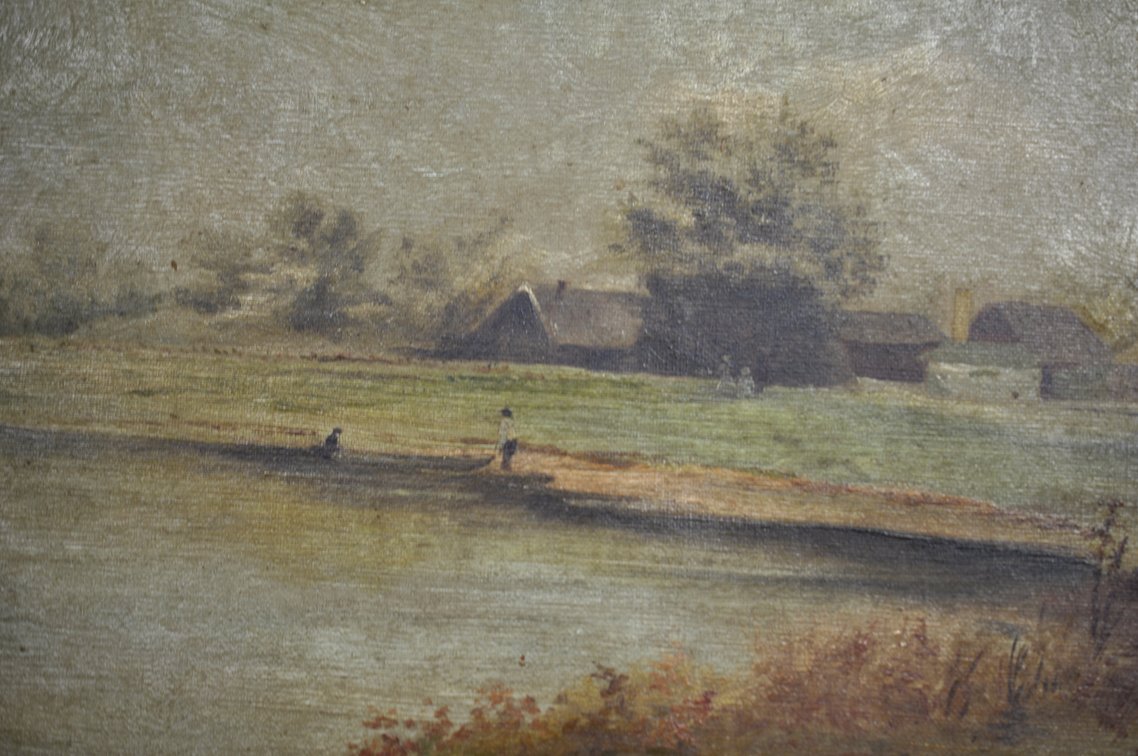Rural Landscape Oil Painting in Gilt Frame