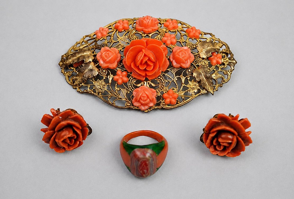 Celluloid Brooch Earrings Ring
