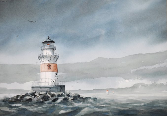 Peter Briant Watercolor – Spring Point Ledge Light