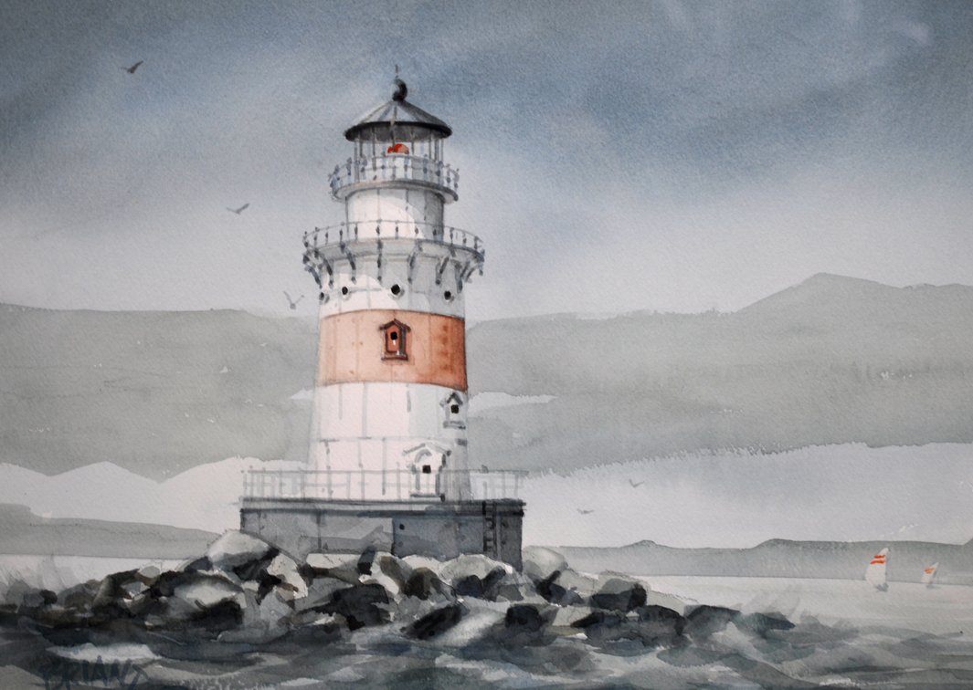 Peter Briant Watercolor – Spring Point Ledge Light