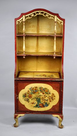 Chinoiserie Painted Hutch Cabinet w/ Key