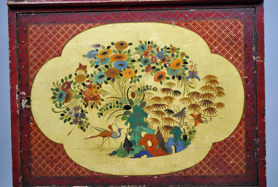 Chinoiserie Painted Hutch Cabinet w/ Key
