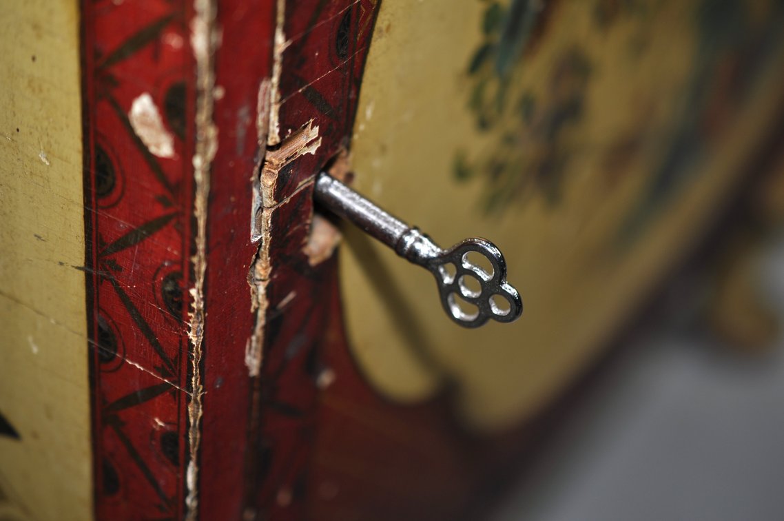 Chinoiserie Painted Hutch Cabinet w/ Key
