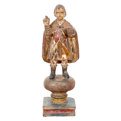 A large de tallado folk Baroque image of the Santo Niño in pristine original polychromy