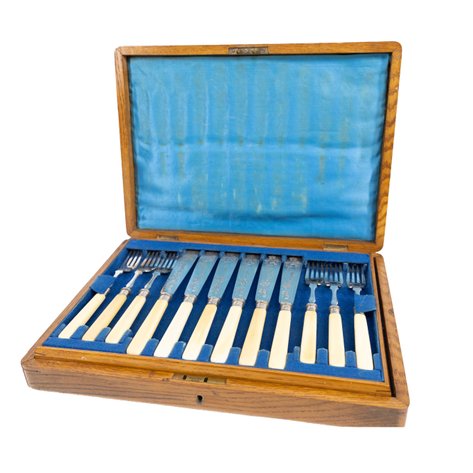 A fish cutlery set with bone-style handles