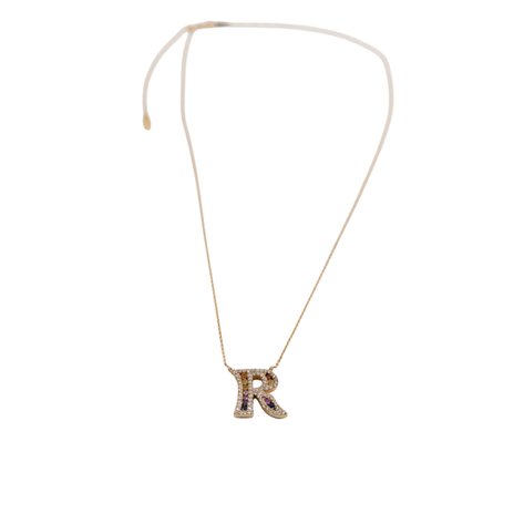 An 18k rose gold 'R' necklace with assorted colored sapphire and diamonds in imported setting