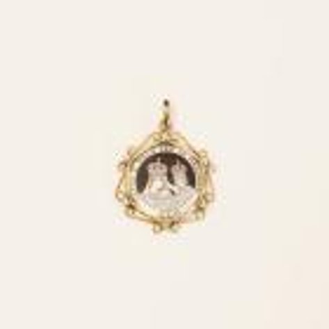 A 14K gold Miraculous medal-pendant with back-to-back enamel images of 'Our Lady of Czestochowa' and 'Our Lady of Pompeii'