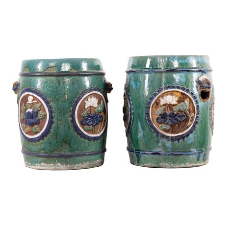 A pair of Qing dynasty sancai-glazed garden stools