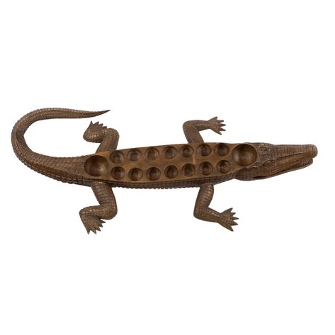 A large exceptional hand-carved crocodile-form sungkaan (sungka board)