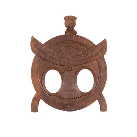 An exquisite Anglo-Indian double picture frame hand-carved with the mythical Garuda bird surmounted by the Lion Capital of Ashoka emblem