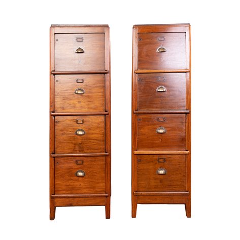 A pair of American-period four-drawer filing cabinets with label holders