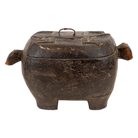 An Ifugao ceremonial lidded bowl with carved lizard design