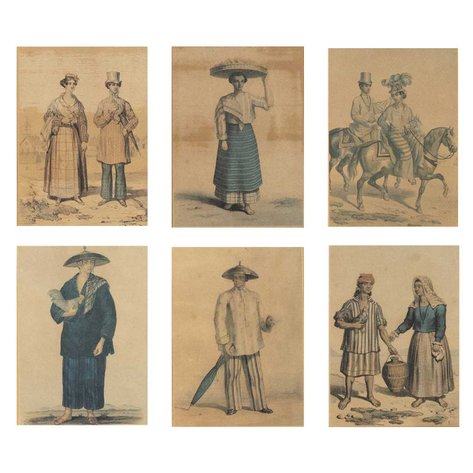 A lot of 6 old Philippine prints depicting tipos del país