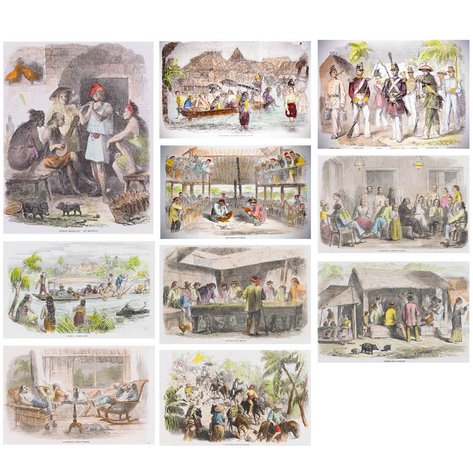 The Illustrated London News - A lot of 10 hand-colored woodblock engravings by Charles Wirgman