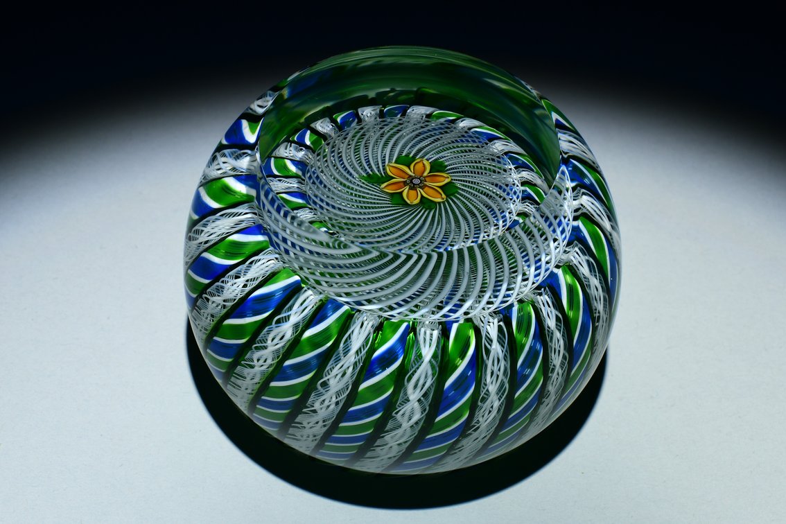 Perthshire Latticinio Crown Basket 1981