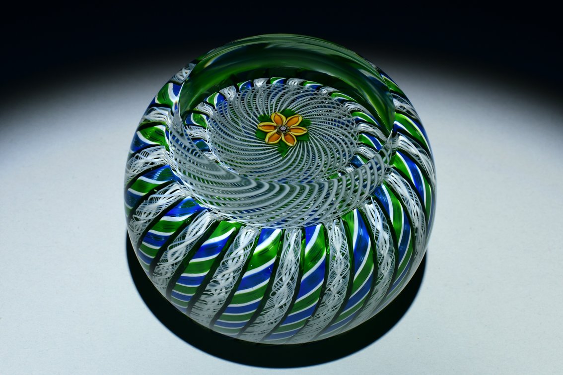 Perthshire Latticinio Crown Basket 1981