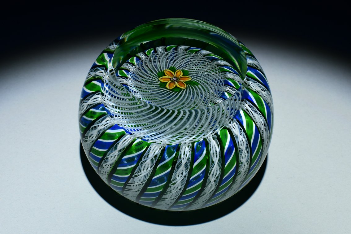 Perthshire Latticinio Crown Basket 1981