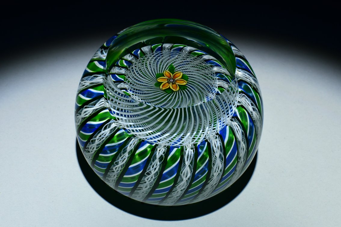 Perthshire Latticinio Crown Basket 1981