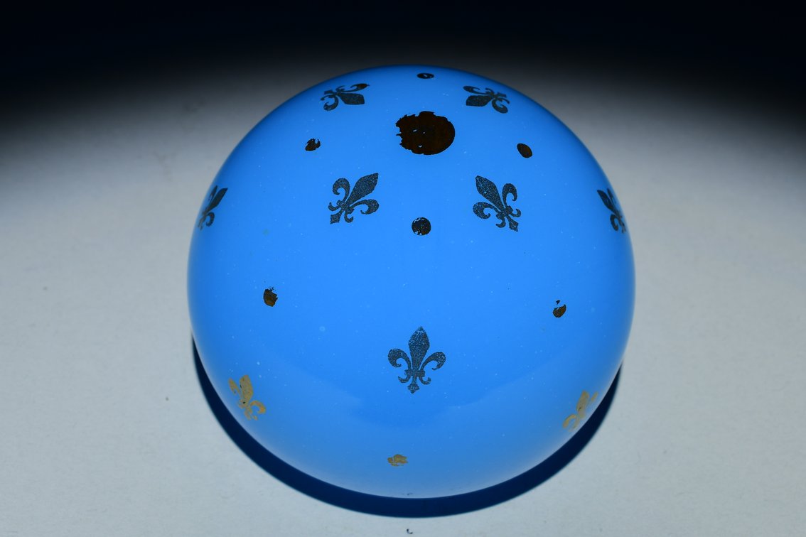 Baccarat Gilt Fleur-de-lis Orb Opaline Agate