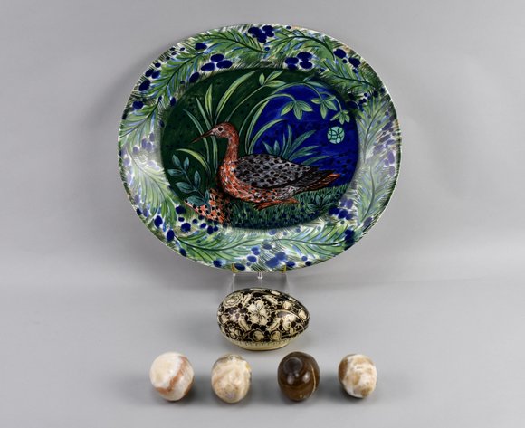 Arabia Hubertus Bird Plate, Decorative Egg Box & Stone Eggs