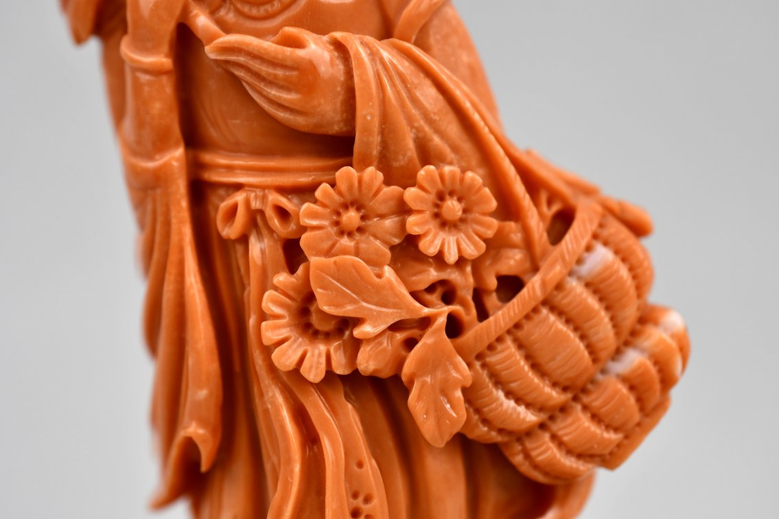 Carved Red Coral Guanyin Sculpture, photo 3 of 17