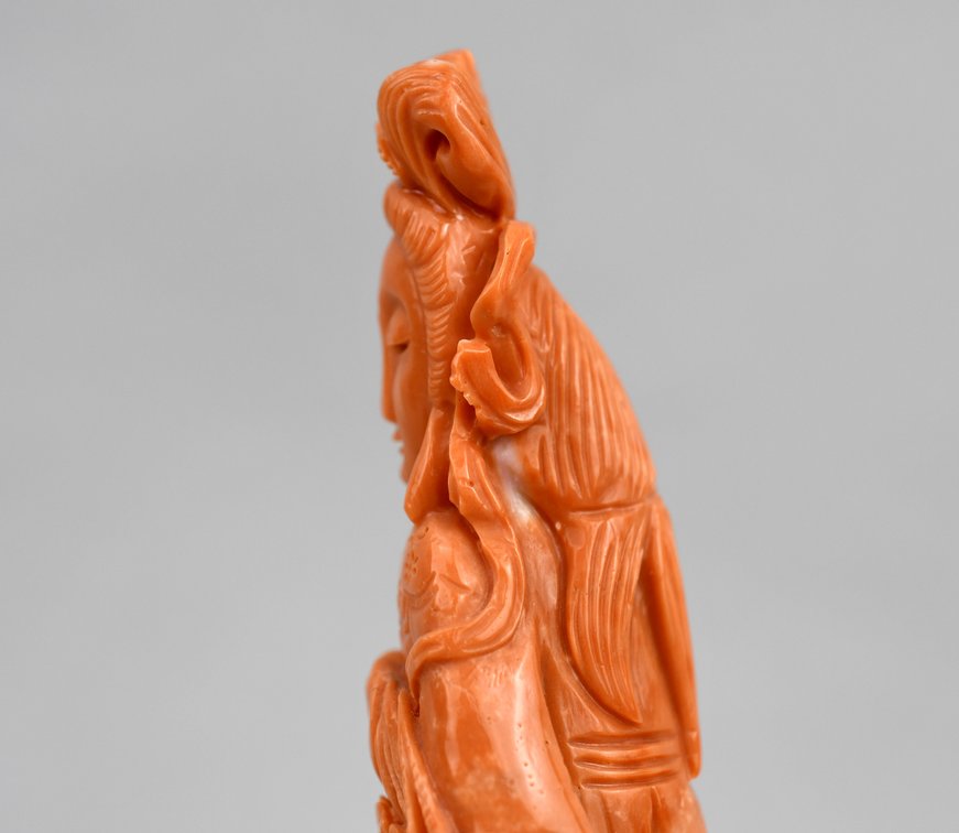 Carved Red Coral Guanyin Sculpture, photo 6 of 17