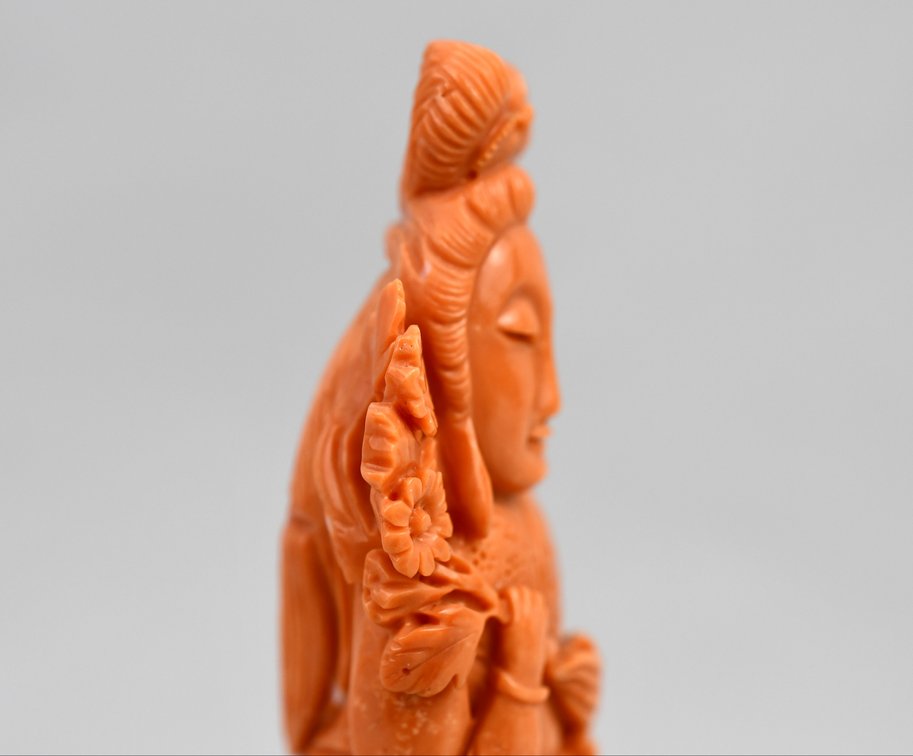 Carved Red Coral Guanyin Sculpture, photo 13 of 17