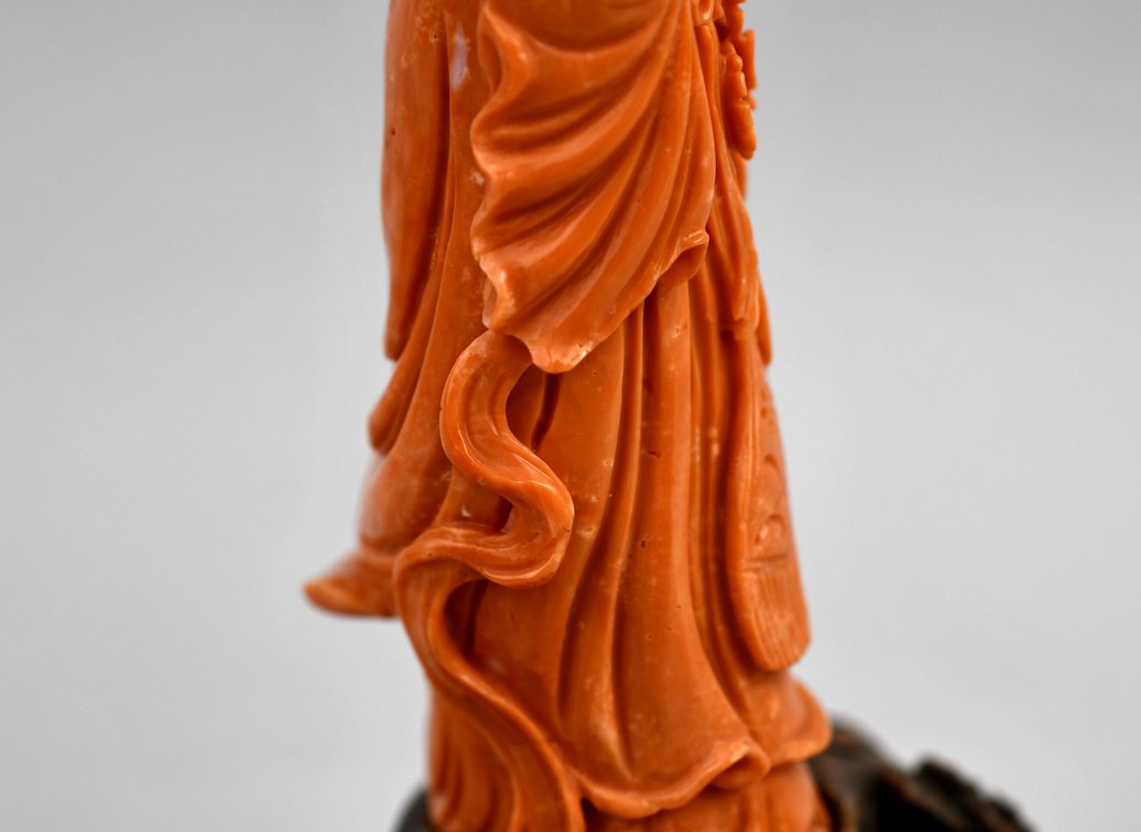 Carved Red Coral Guanyin Sculpture, photo 14 of 17