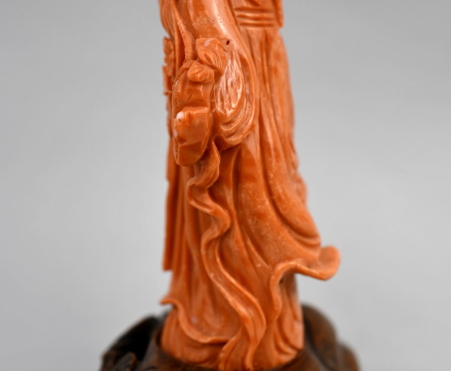 Carved Red Coral Guanyin Sculpture, photo 7 of 17