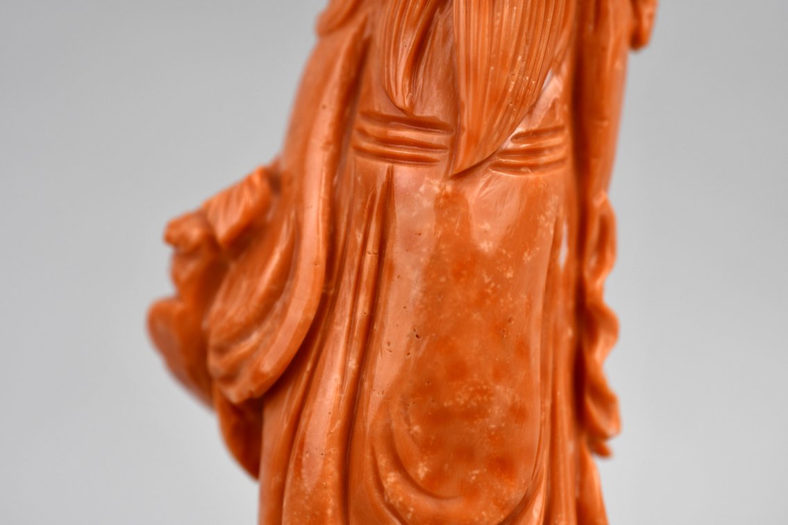 Carved Red Coral Guanyin Sculpture, photo 10 of 17