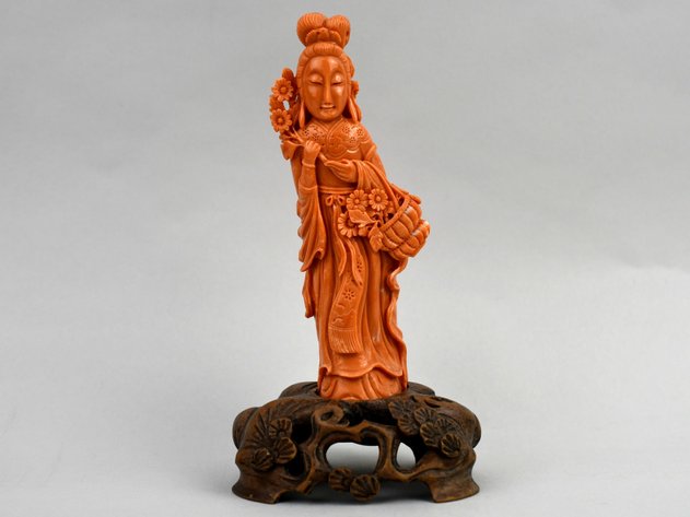 Carved Red Coral Guanyin Sculpture