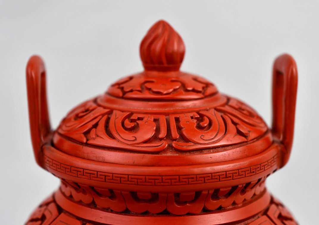 Carved Cinnabar Lacquer Tripod Censer, photo 2 of 16
