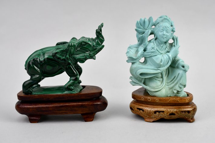 Turquoise Figure & Malachite Elephant