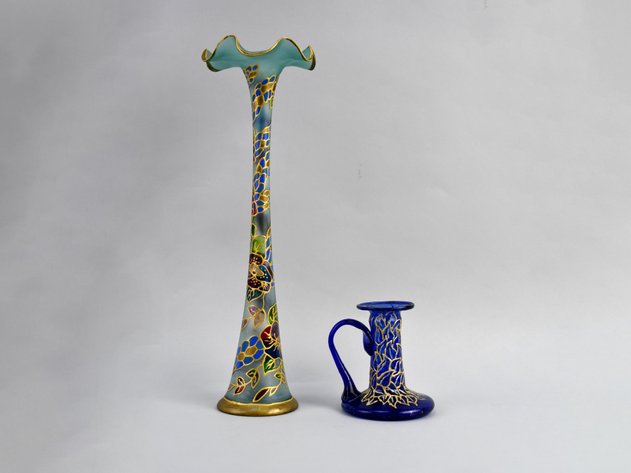 Vintage Enameled & Gilt Glass Pieces