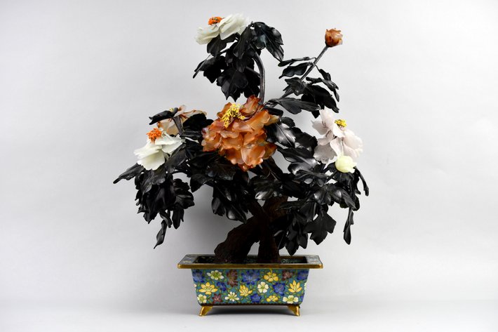 Gemstone Bonsai Tree In Cloisonné Planter