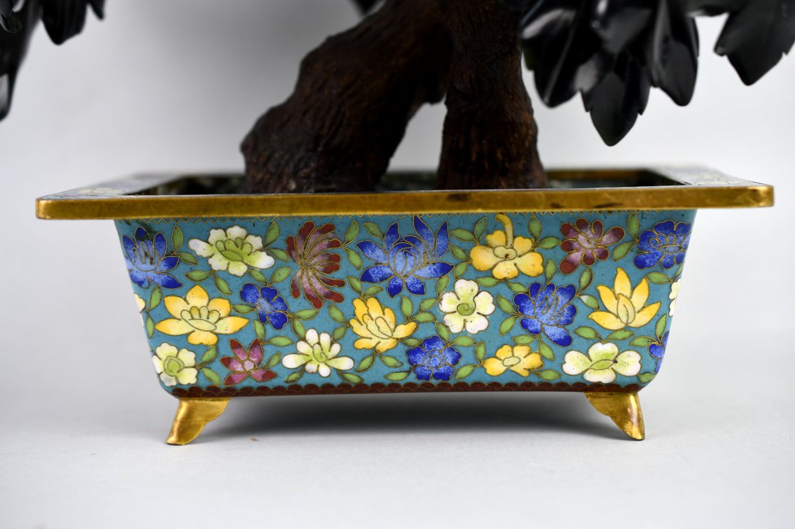 Gemstone Bonsai Tree In Cloisonné Planter, photo 11 of 26