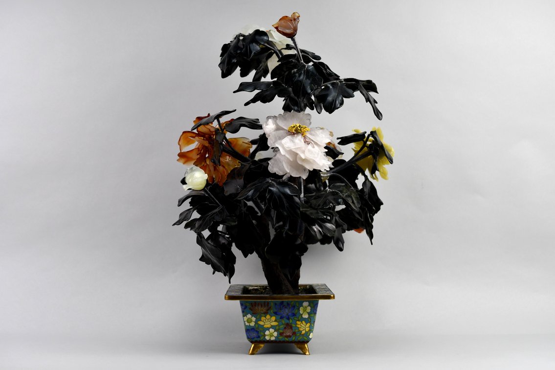 Gemstone Bonsai Tree In Cloisonné Planter, photo 12 of 26