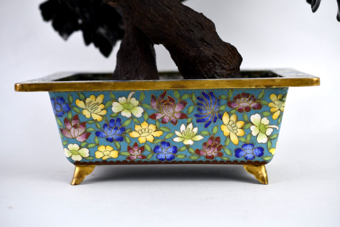 Gemstone Bonsai Tree In Cloisonné Planter, photo 22 of 26
