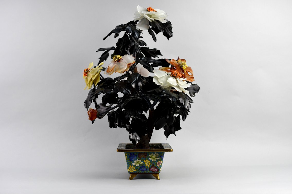 Gemstone Bonsai Tree In Cloisonné Planter, photo 23 of 26