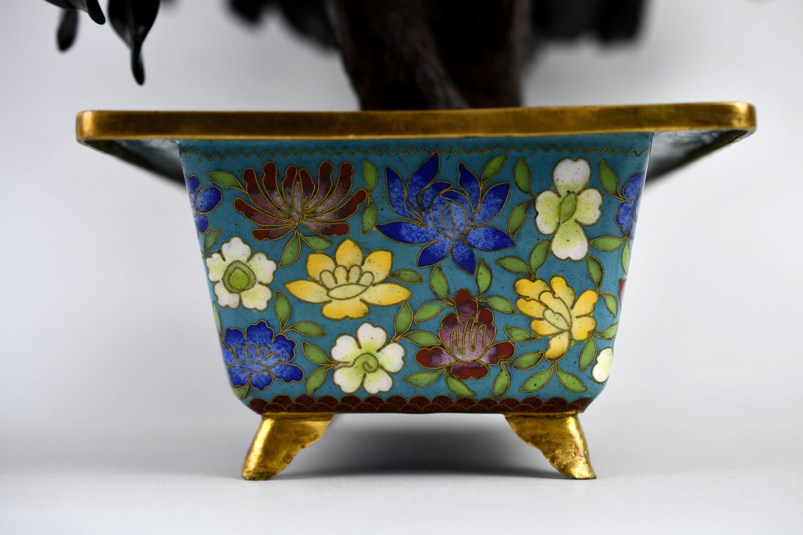 Gemstone Bonsai Tree In Cloisonné Planter, photo 15 of 26