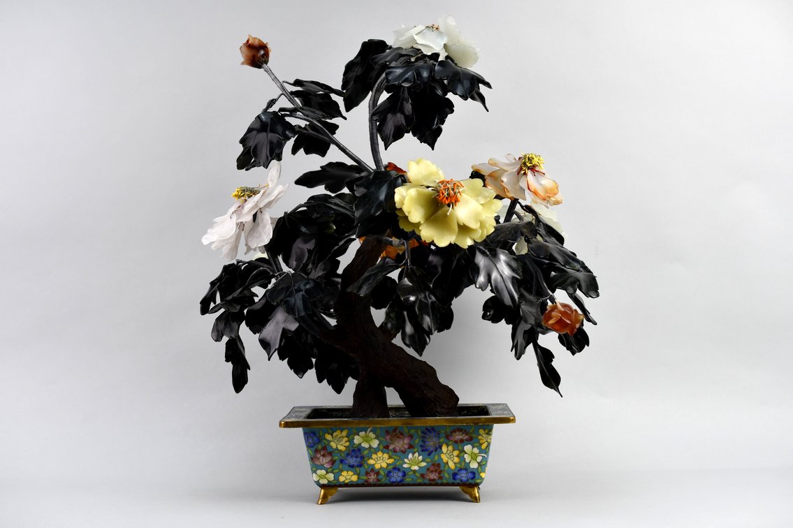 Gemstone Bonsai Tree In Cloisonné Planter, photo 16 of 26