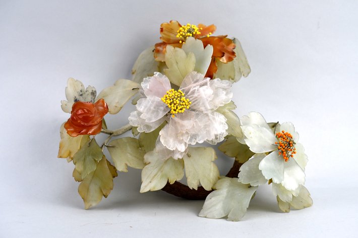 Carved Gemstone Floral Branch Arrangement