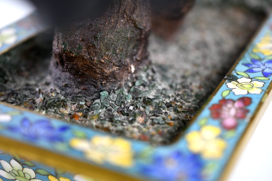 Gemstone Bonsai Tree In Cloisonné Planter, photo 26 of 26