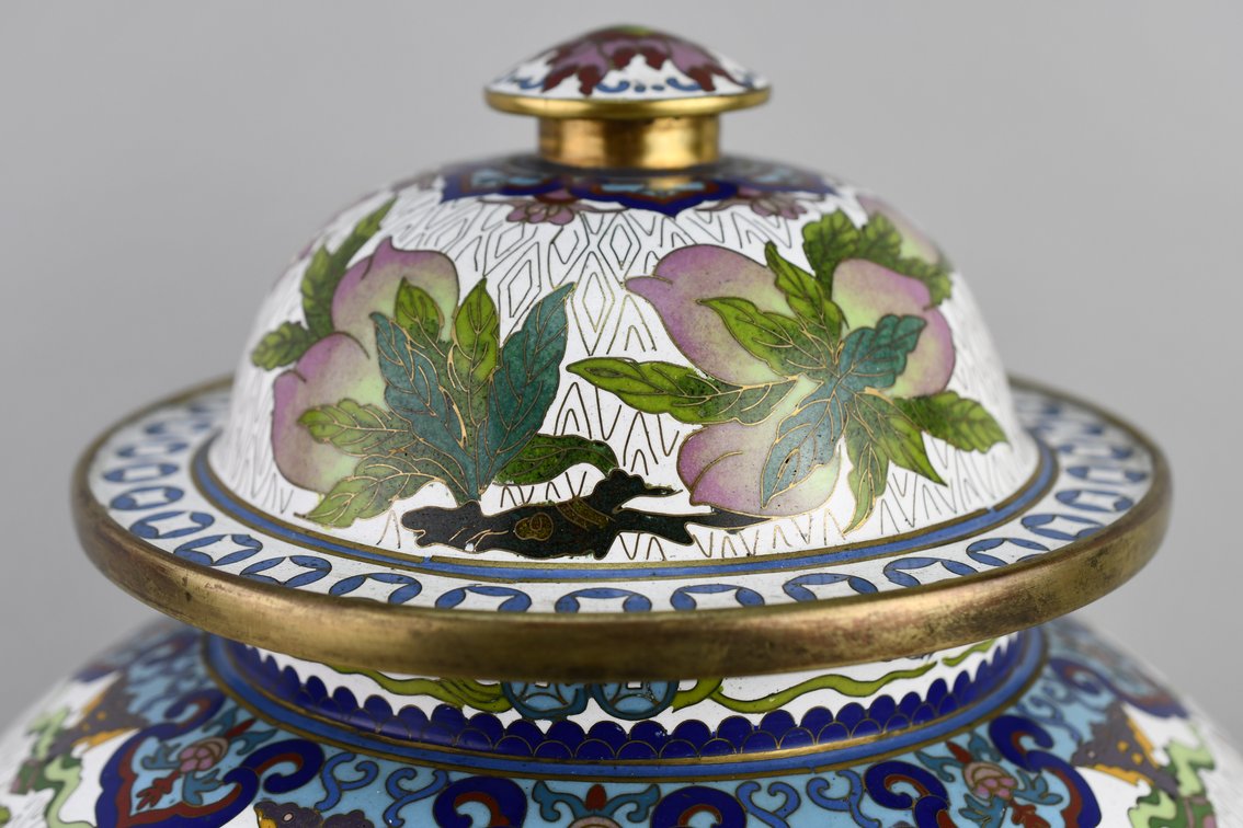 Brass Chinese Cloisonné Floral Lidded Ginger Jar, photo 2 of 29