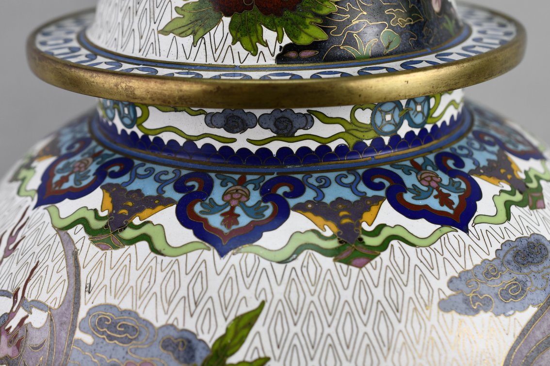 Brass Chinese Cloisonné Floral Lidded Ginger Jar, photo 16 of 29