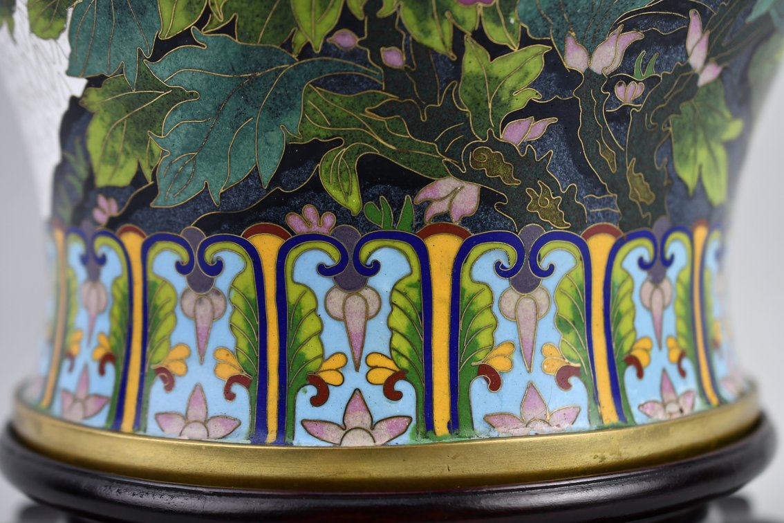 Brass Chinese Cloisonné Floral Lidded Ginger Jar, photo 25 of 29
